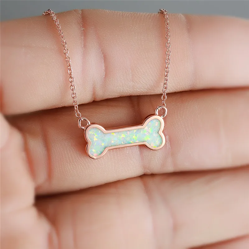 

Funny Bone Shape White Blue Fire Opal Pendant Necklaces For Women Fashion Silver Color Chain Statement Necklace Birthday Present