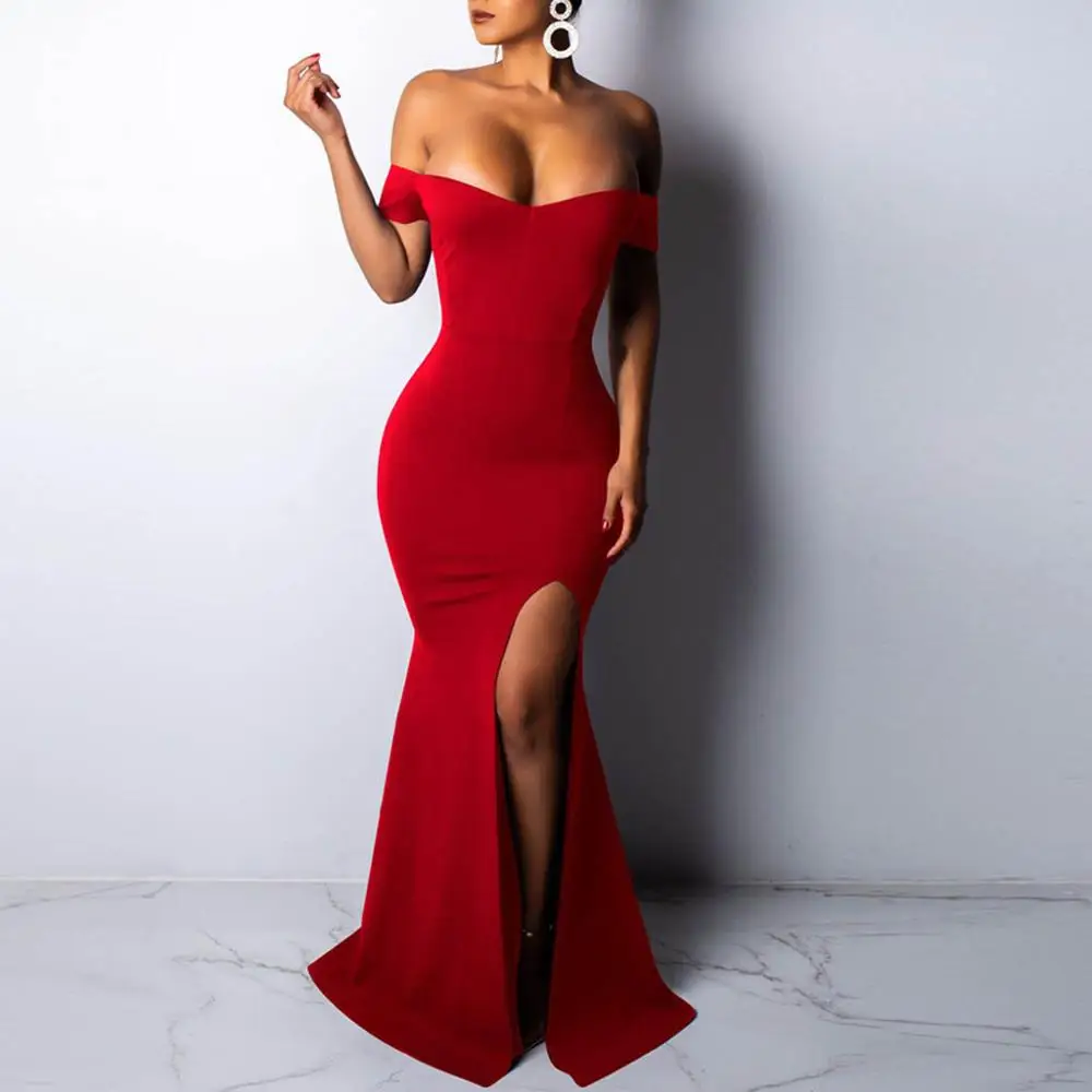 Женское Сексуальное Платье макси с открытыми плечами без рукавов длинное платье