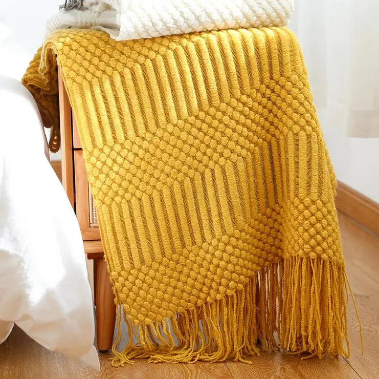 

Nordic Sofa Throw Blankets Knitted Blankets for Bed Plaid on the Sofa Casual Travel Airplane Blankets Tassel Shawl Home Decor