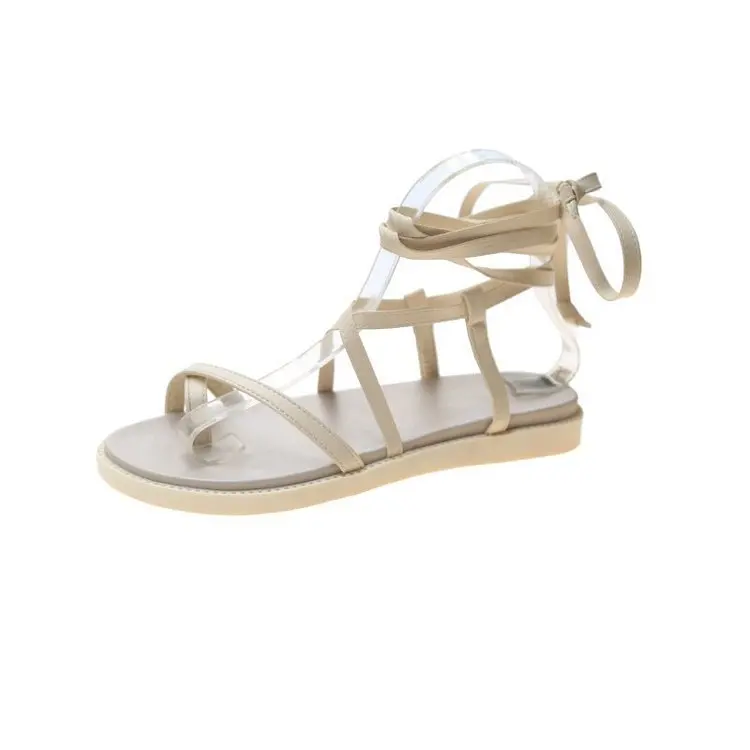 

Roman Sandals 2021 Summer Flip Flops Platform Beach Shoes Cross-Shoes Strappy Heels Suit Female Beige Gladiator Corrective Flat