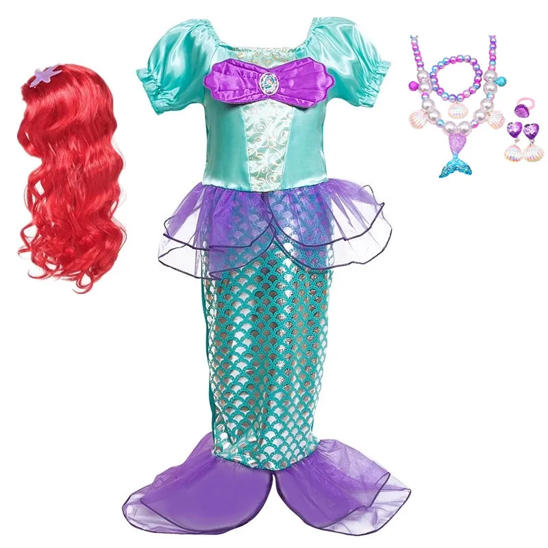 Halloween Little Mermaid Princess Arieling Cosplay Costumes for kids Baby Girl Tails Birthday Party Holiday Costume wig | Тематическая
