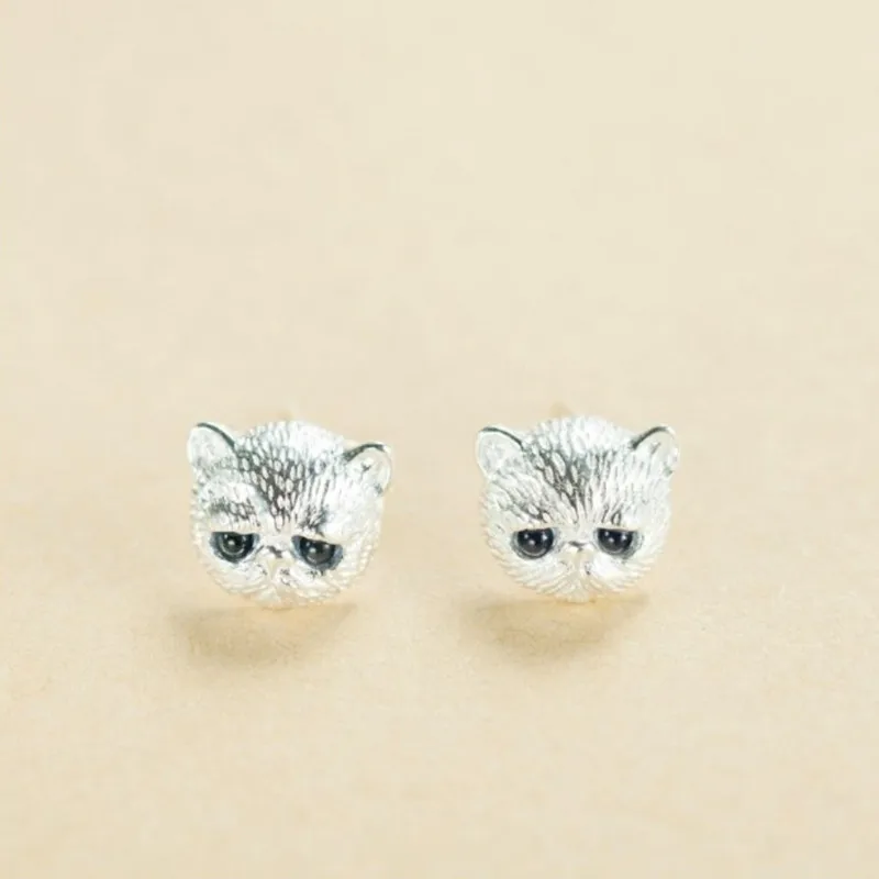 Женские серьги гвоздики в виде кошки из серебра 925 пробы|Серьги-гвоздики| |