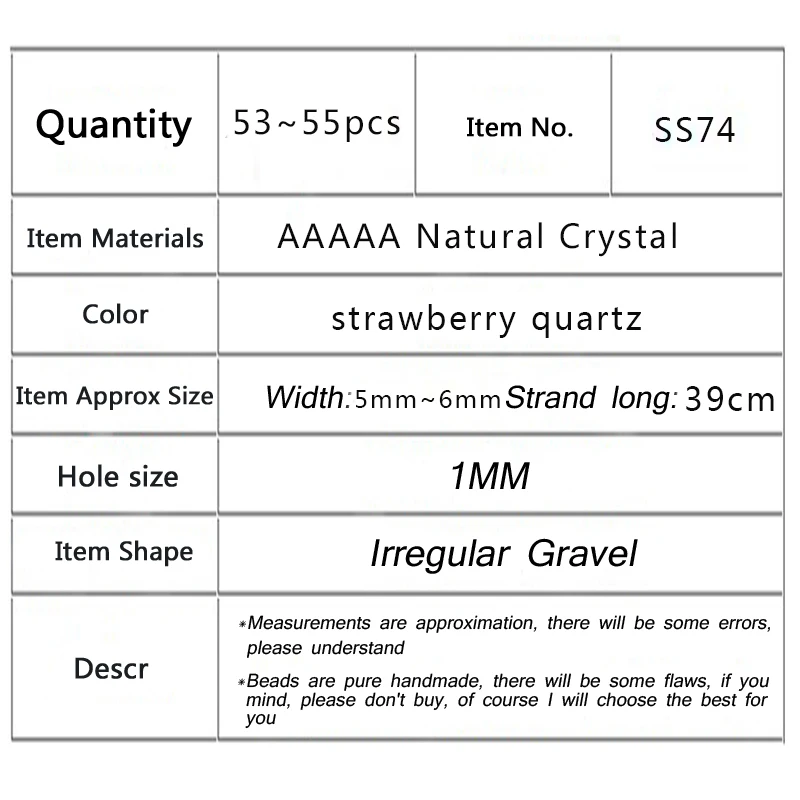 

HGKLBB Natural Strawberry Quartz Crystal stone Beads Irregular Gravel beads for Jewelry making L:39cm bracelets Necklace DIY