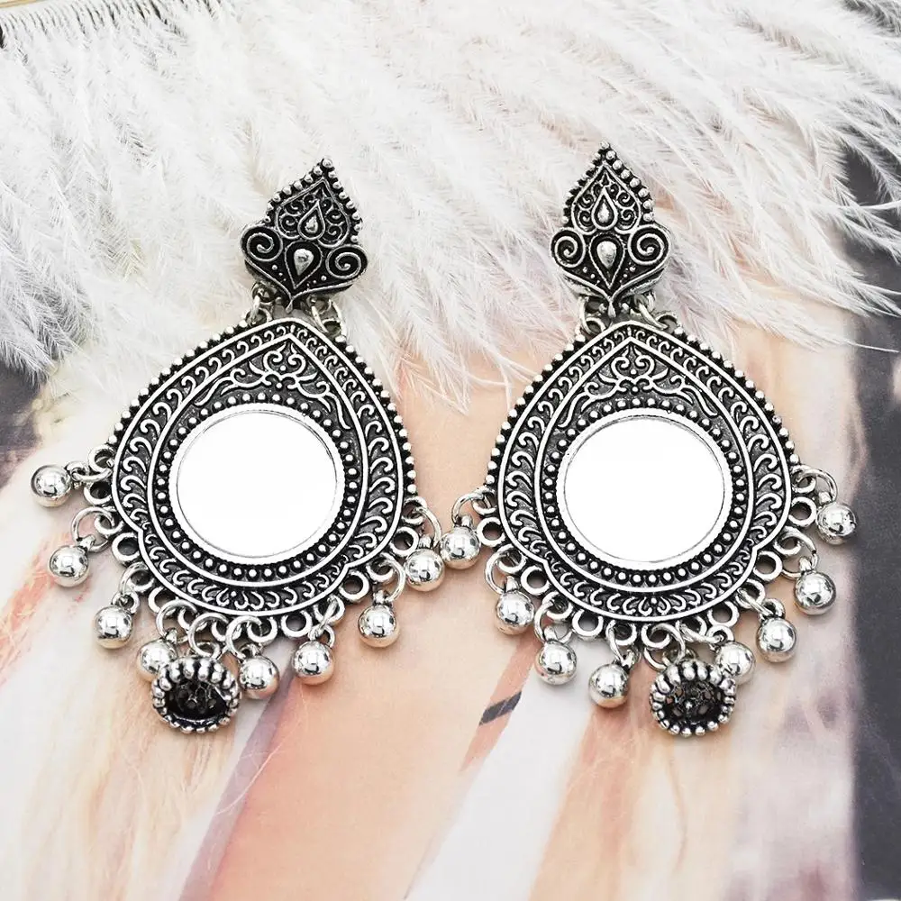 Винтажные индийские серьги Jhumka Jhumki для женщин Серебряный цвет Висячие длинные с