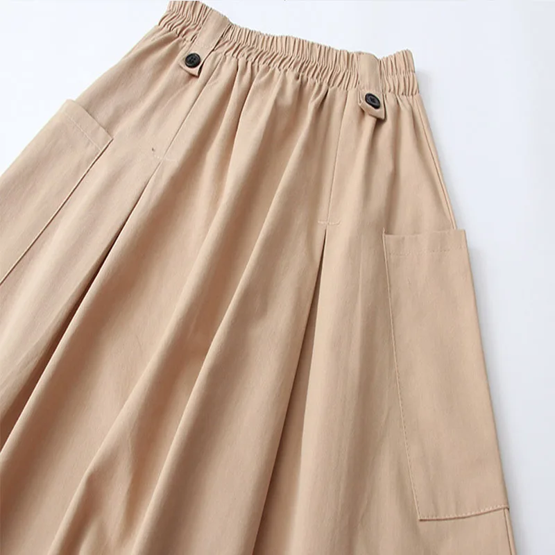 2022 корейская мода летняя юбка миди Женская хлопковая карманная трапециевидная