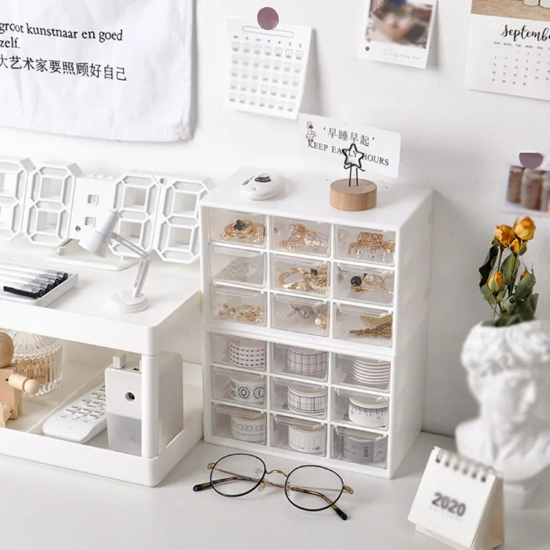 

9 Grid Dektop Storage Boxes Platic Dut-Proof Jewelry Drawer Cometic Earring Pearl Bead Container White Organizers