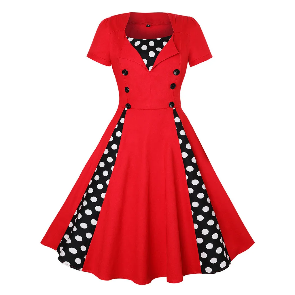 Red Dresses For Woman Women Dot Swing Dress Vintage Rockabilly Casual Evening Party vestidos de fiesta noche 2020 | Женская одежда