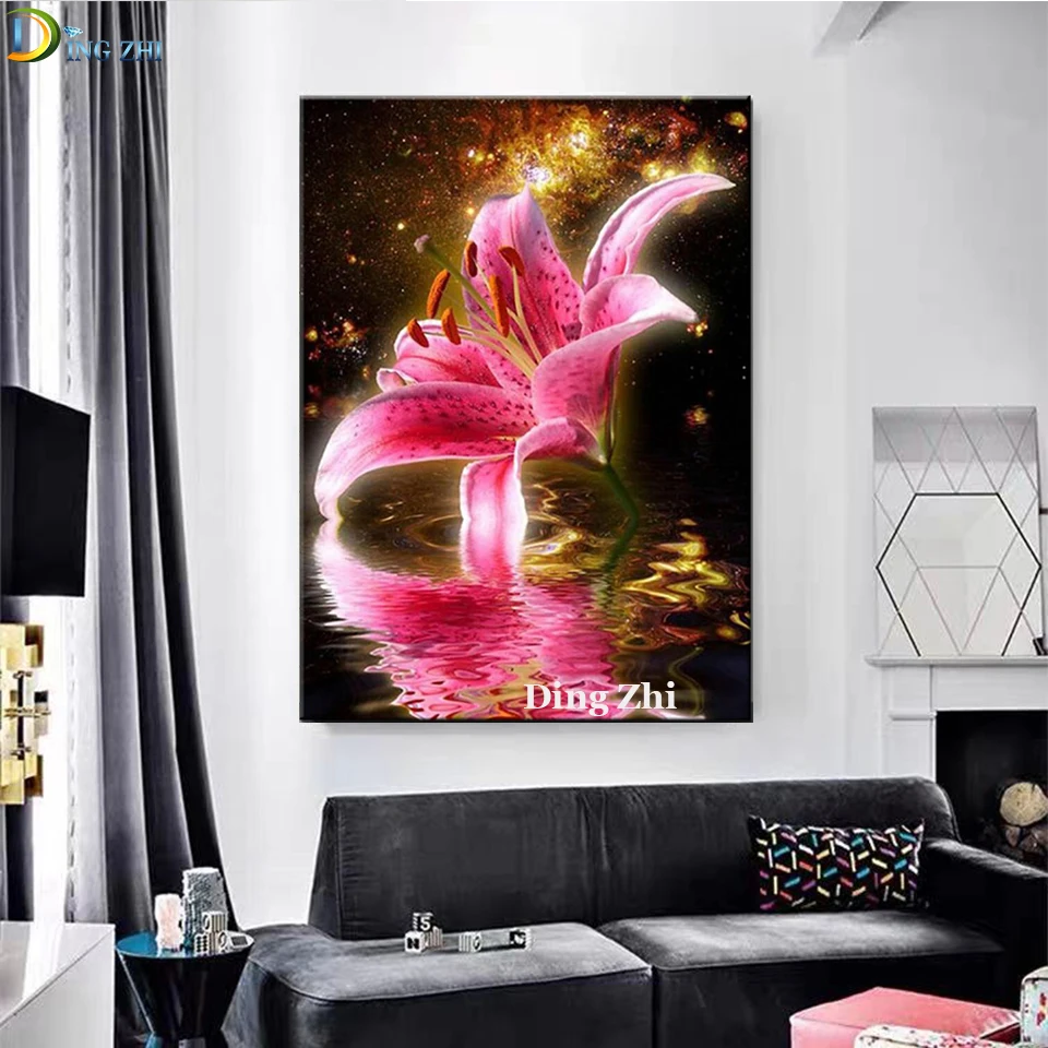 

5D Diamond Embroidery Sale Diy Diamond Painting Lily Flowers Full Square Round Drill Mosaic Decor Poster Cross Stitch Picture