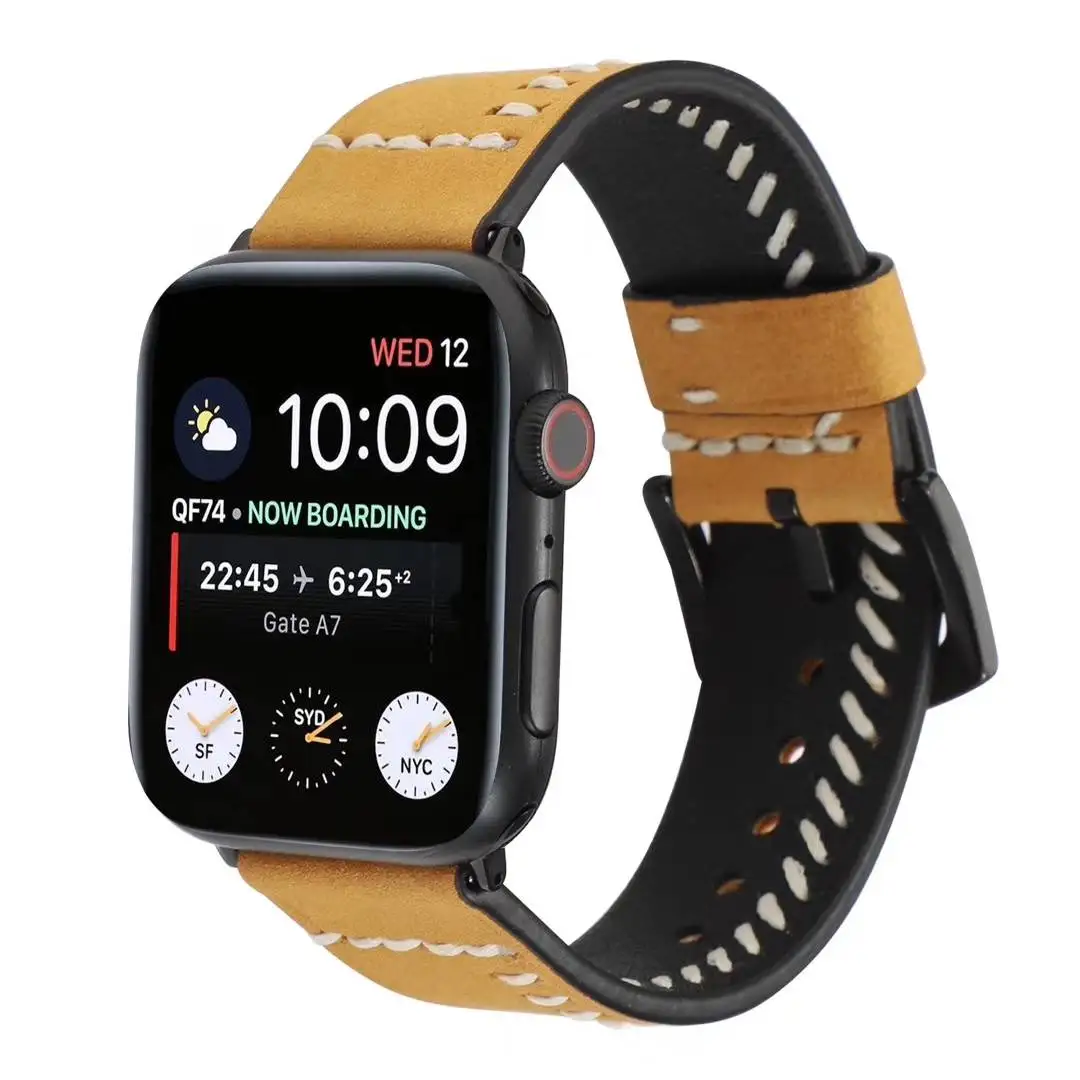 Натуральная кожа ремешок для наручных часов Apple watch, версии 5/4 44 мм 40 мм, ремешок для наручных часов iWatch серии 3/2/1 38 мм 40 мм аксессуары для смарт-браслета - Цвет: yellow