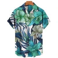 hawaiian style plant printed short sleeve shirt casual loose button shirt summe unisex fashion selling beach breathable shirttop