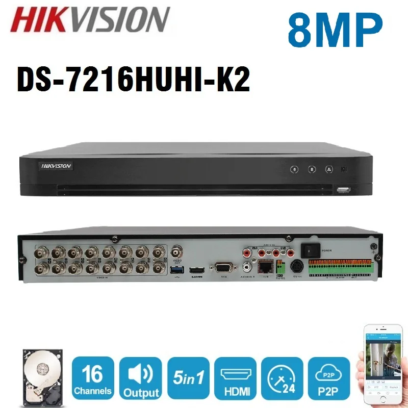 Hikvision 16CH 5 в 1 AHD DVR DS-7216HUHI-K2 Поддержка CVBS TVI CVI AHD аналоговые IP камеры P2P Облако H.265 HDMI видео рекордер