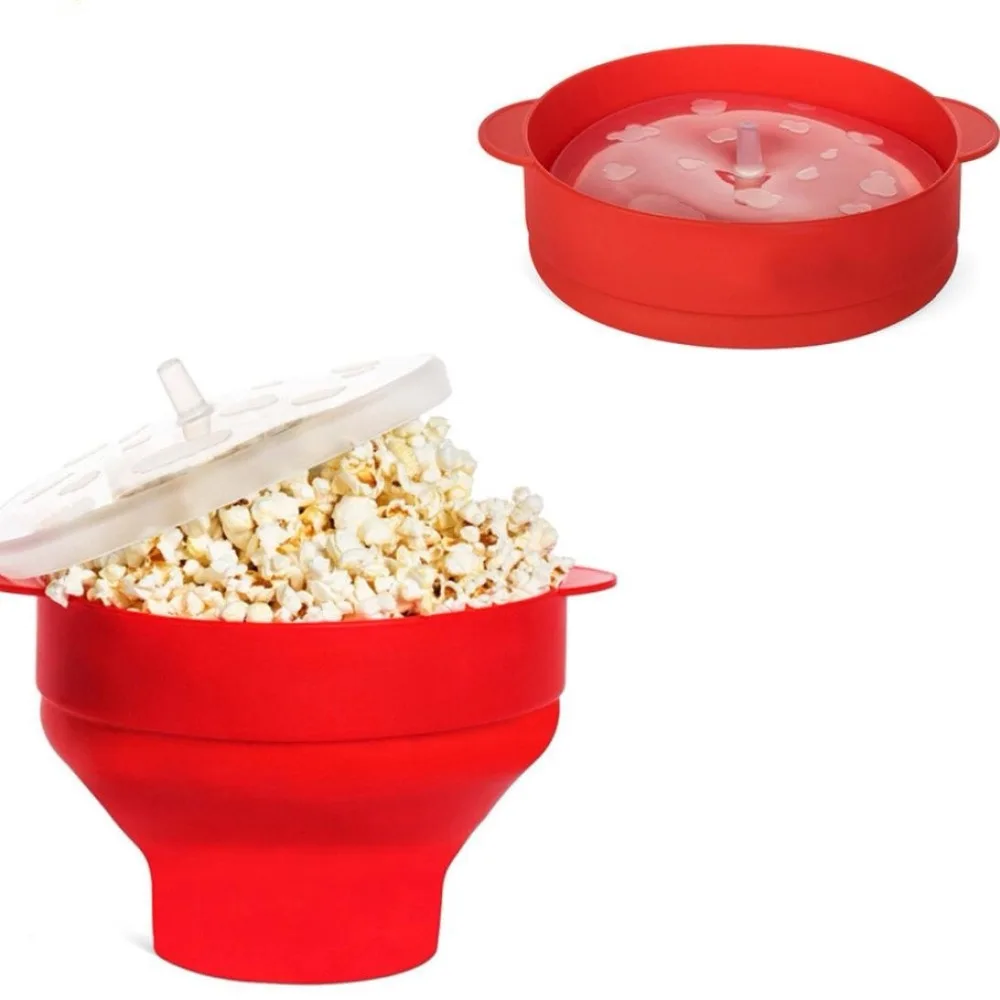 

2020 New Popcorn Microwave Silicone Foldable Red High Quality Kitchen Easy Tools DIY Popcorn Bucket Bowl Maker With Lid