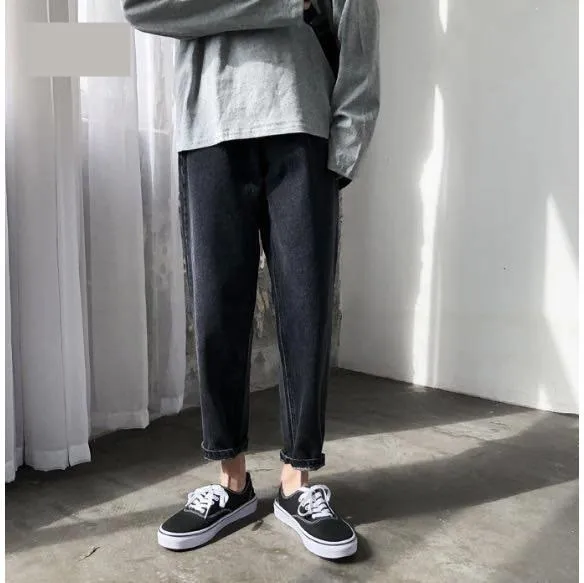 

Autumn Fashion Denim Jeans Straight Tllbe Loose Stretchy Breathable Solid Washable Button Pocket Simple Casual Male Pants