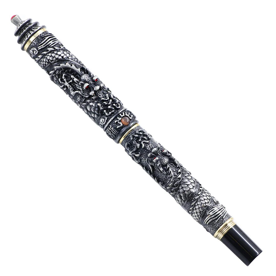 Ancient silver JinHao, двойной дракон, ювелирное изделие, роскошная авторучка, винтажная башня, 18KGP, 0,5 мм, перо, чернила, ручки для письма, офисные принадлежности, подарок - Цвет: Ancient silver