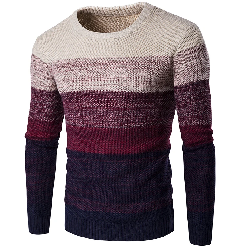 Pui men tiua брендовый Повседневный свитер с круглым вырезом полосатый тонкий мужской