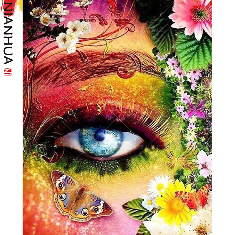 

Diamond Painting 5D Beautiful Eyes Butterfly Embroidered Flowers Full Circle Square Home Decoration Rhinestone Set Gift