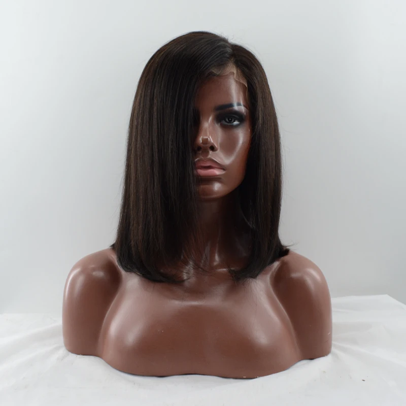 Real human hair lace front wigs Bob Wig Straight Dark Brown Lace Front 100% Indian Remy Human Hair Wig