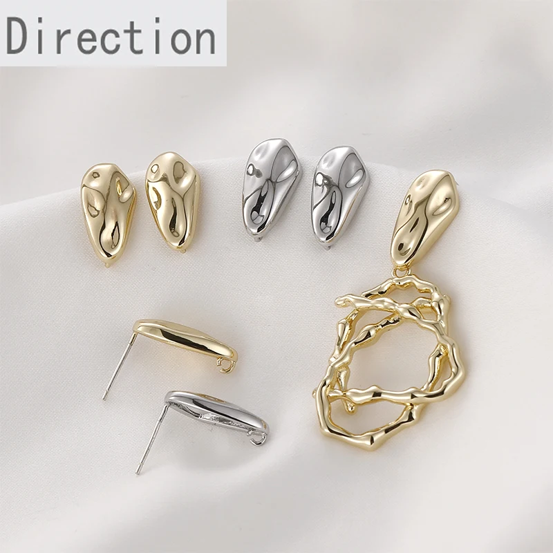 

14K gold irregular melon seeds drop-shaped bump earrings silver needles with rings diy ear jewelry materials accessories