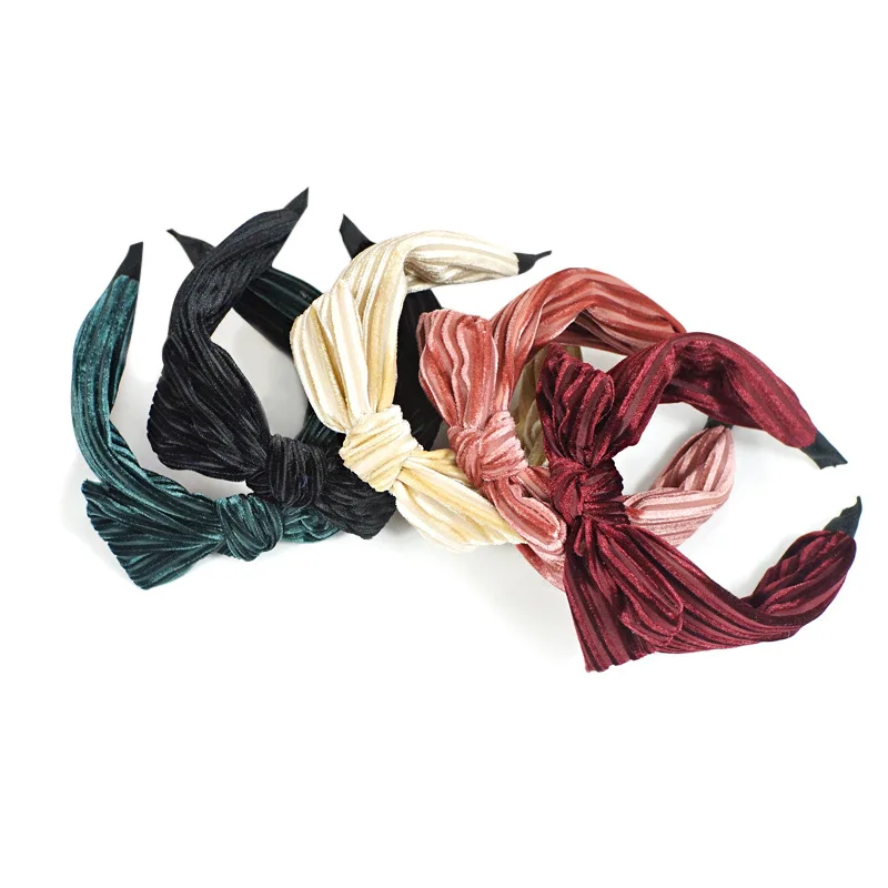

New Velvet Knot Bow Headbands for Women Hair Accessories Vintage Hair Band Headpiece Headwear Turbans for Ladies Bandana