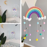ins nordic hand woven cloud rainbow pendant with colorful pom pom pendants boho wall hanging tapestry tassel wind chimes decor