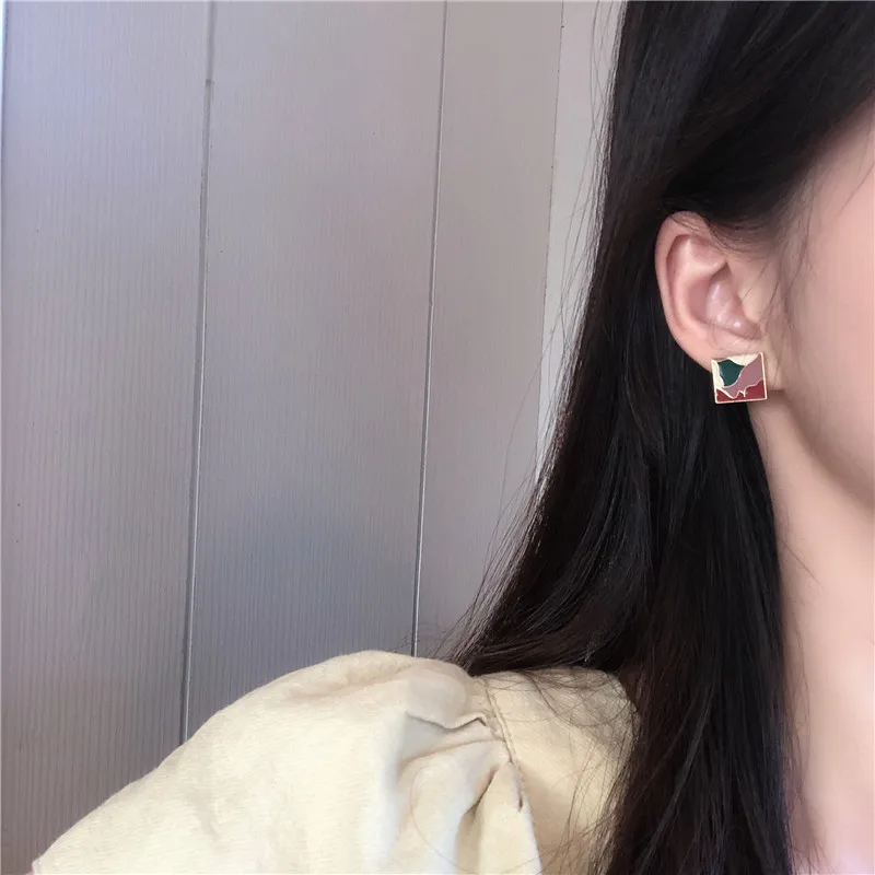 Геометрические Разноцветные квадратные милые серьги Винтажные серьги-гвоздики |