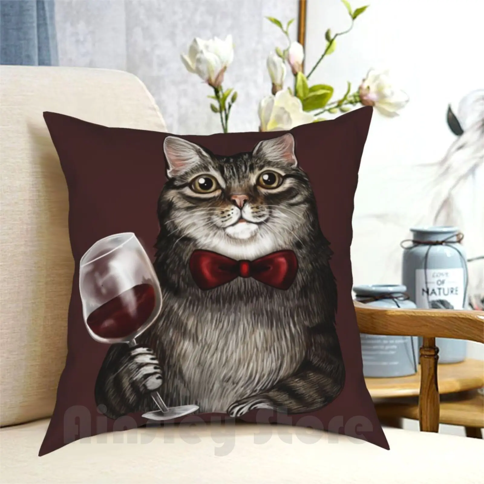 

Вина кота серый полосатый Подушка Чехол с принтом домашняя мягкая подушка серый Кот Цвет Красного Вина Вино классный Кот Ньян нянь вина для ...