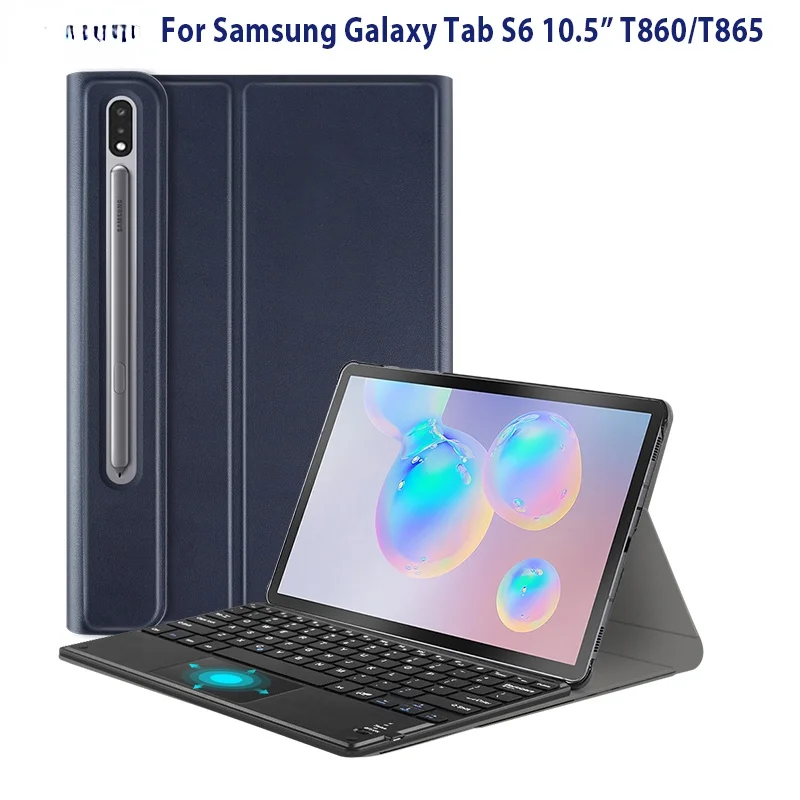 

Чехол с сенсорной клавиатурой для Samsung Galaxy Tab S6 2019,SM T860 T865 10,5, кожаный чехол-подставка с беспроводной клавиатурой