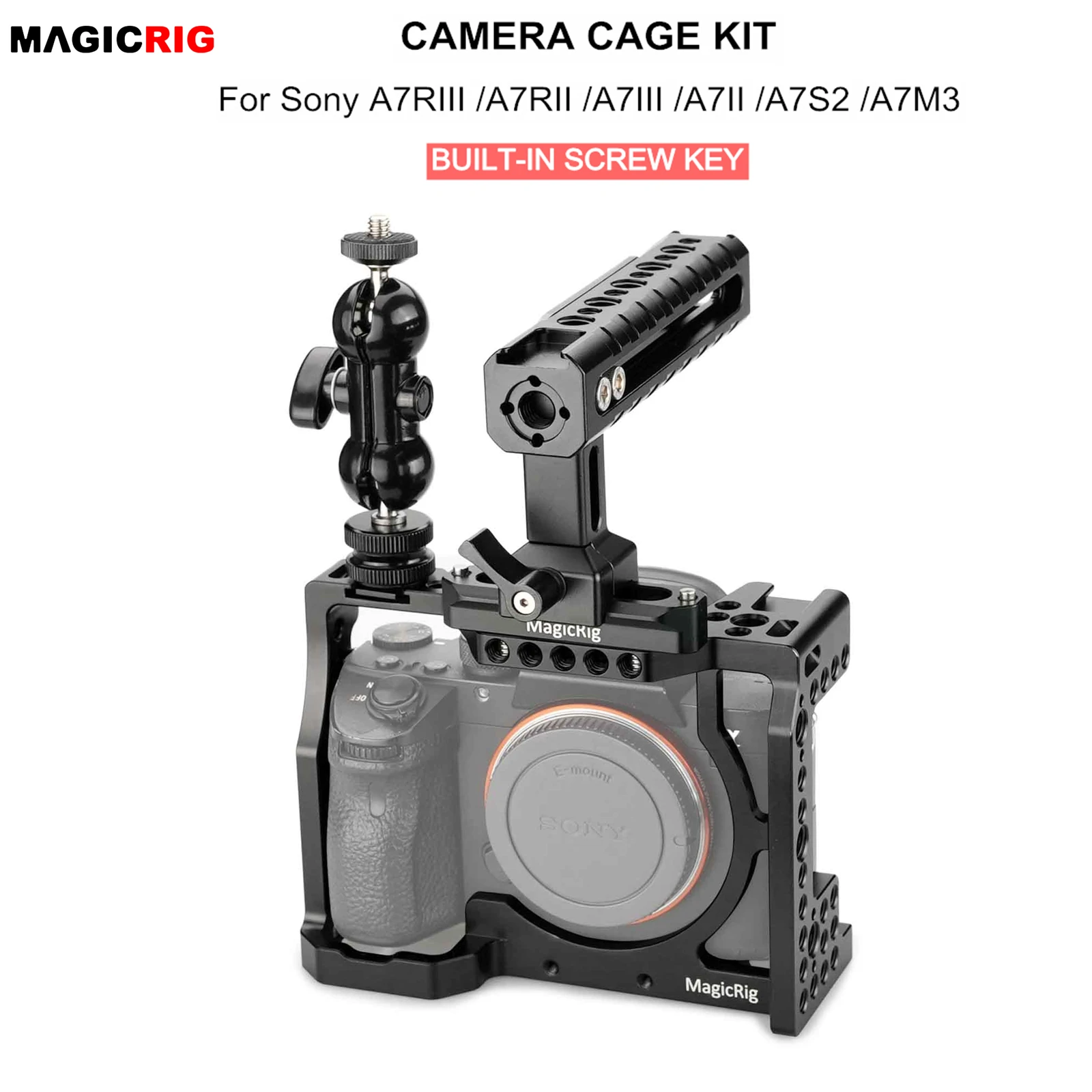 

Клетка для камеры MAGICRIG с ручкой NATO и шаровой головкой для камеры Sony A7II /A7III /A7M3 /A7RII /A7RIII
