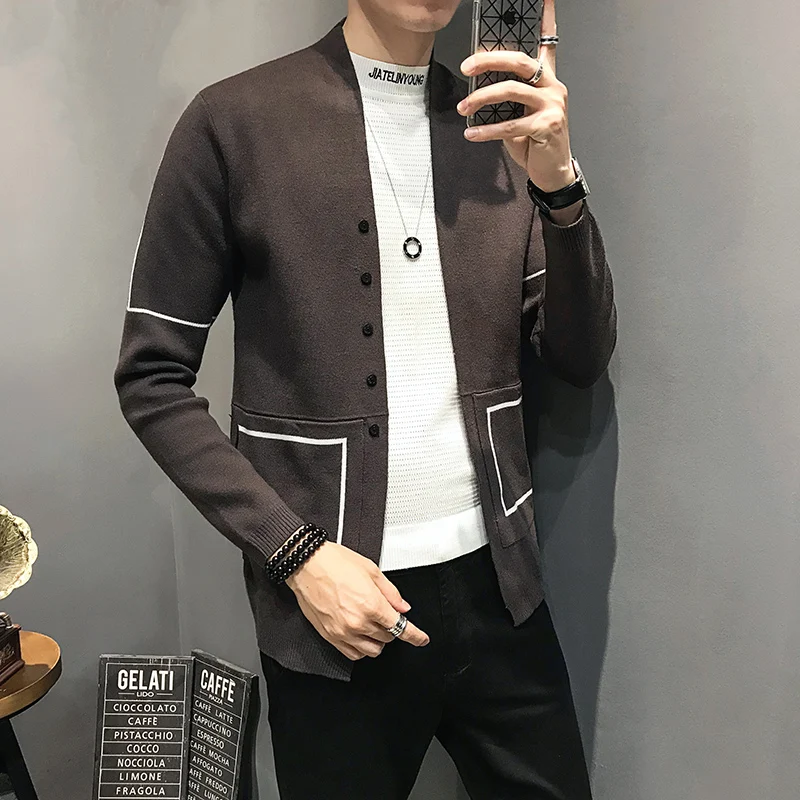 Новый Однотонный свитер мужской роскошный однобортный Кардиган Свитер зимний