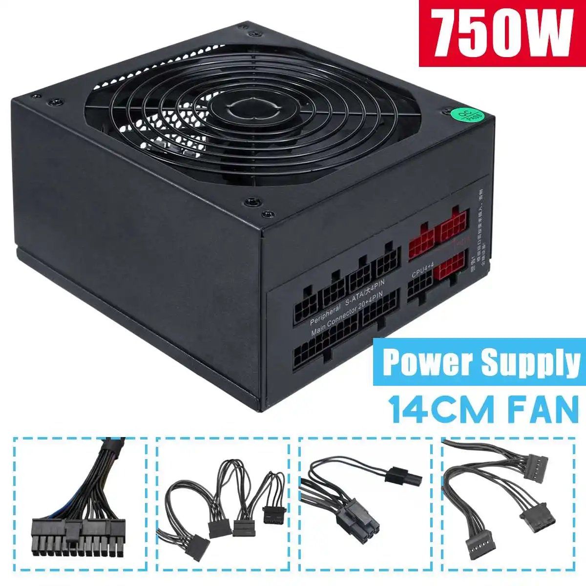 750 Вт блок питания ATX 12 в игровой ПК 24Pin / PCI /SATA /ATX Walt 14 см вентилятор новый компьютер