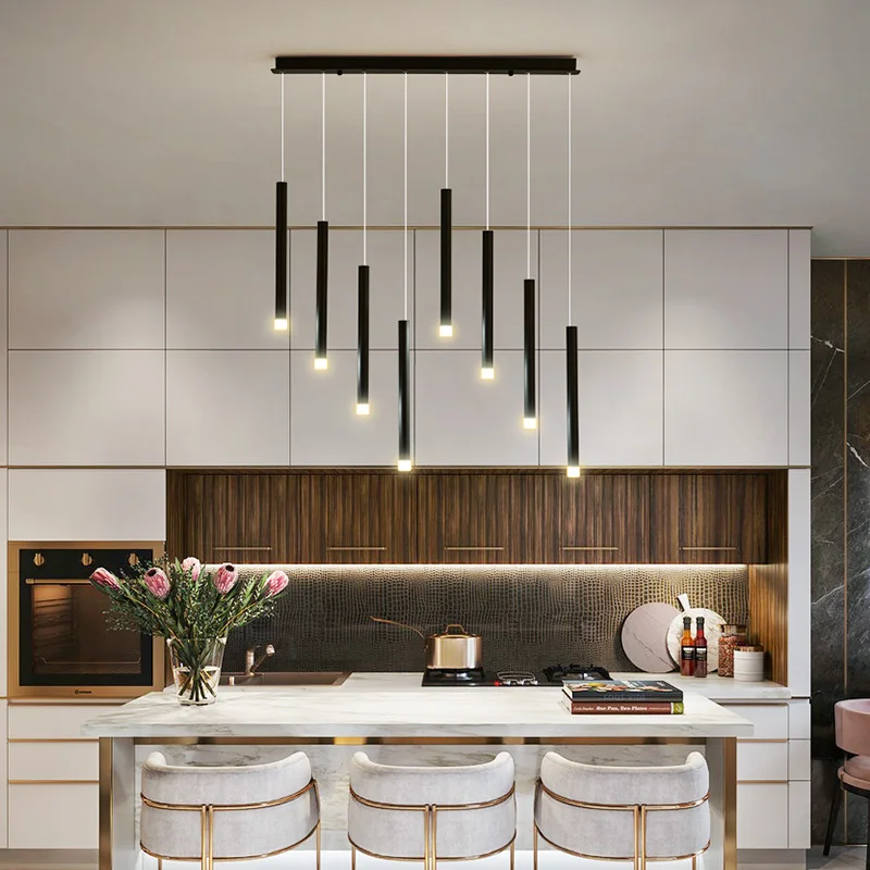 

LED Ceiling Pendant Lamp Nordic Long Downlight for the Kitchen Dining Room Table Bar Black Elegant Hanging Chandelier Lighting