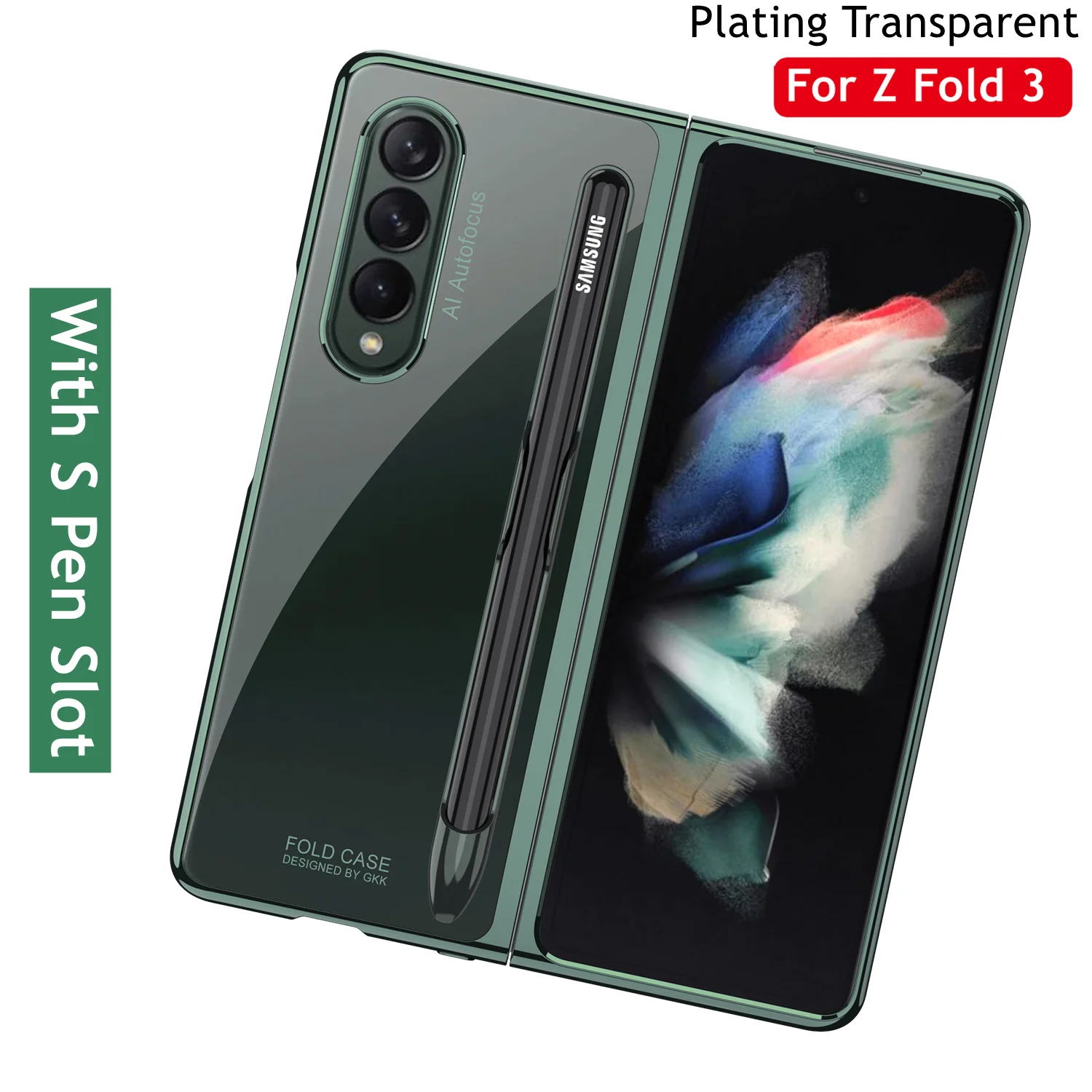 

Case for Samsung Galaxy Z Fold 3 S Pen Slot Plating Clear Cover Hard Plastic Transparent Back Case With Pen Holder (NO S Pen)