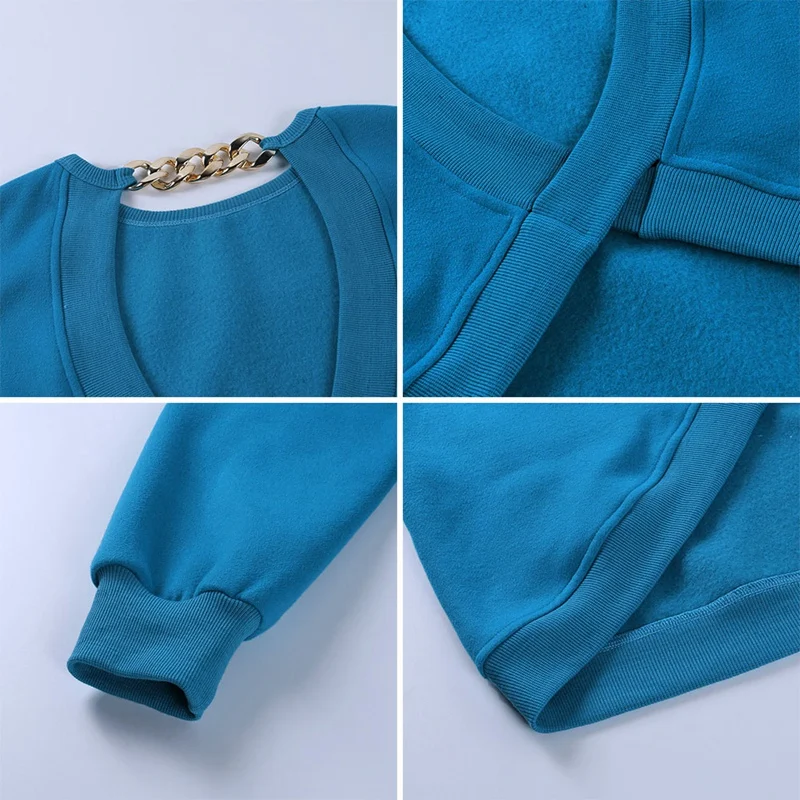

Autumn and Winter Sexy Fashion Sexy Backless Chain Personality Navel Loose Long-Sleeved Basic Sweater