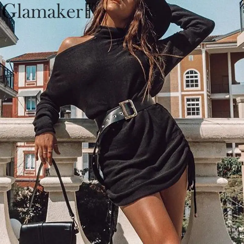 Glamaker трикотажный цельный костюм мини платье женское длинное рукав летучая мышь