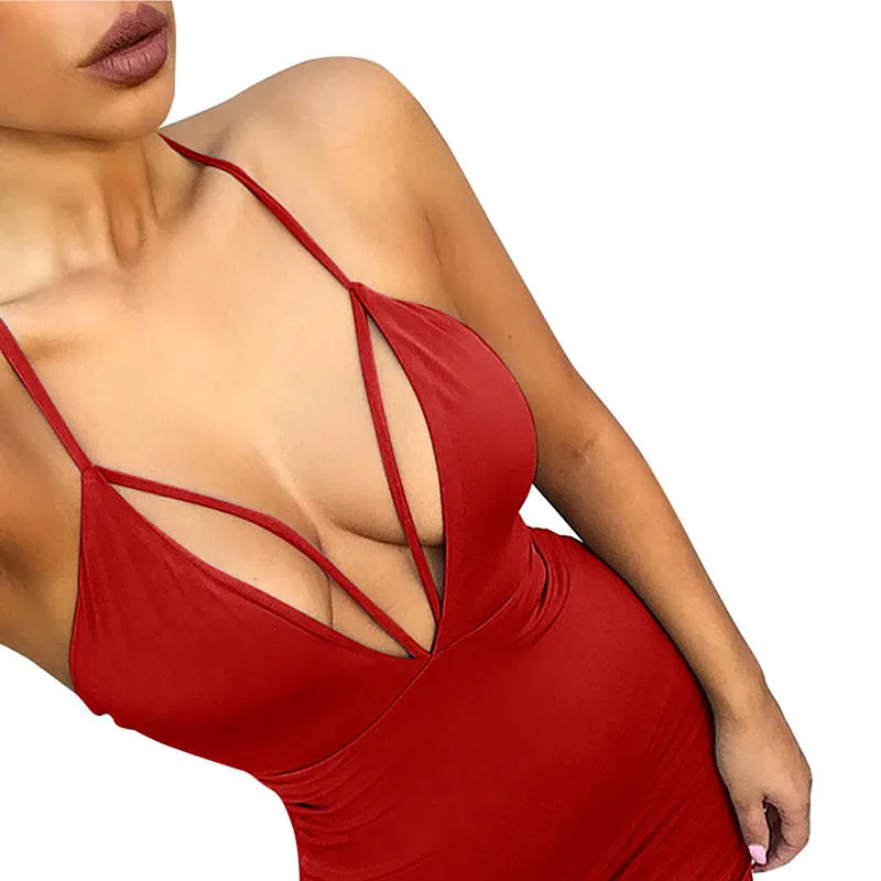 Sexy Women Summer Dress Spaghetti Strap Deep V-Neck Party Clubwear Sleeveless Backless Lace-up Bodycon | Женская одежда