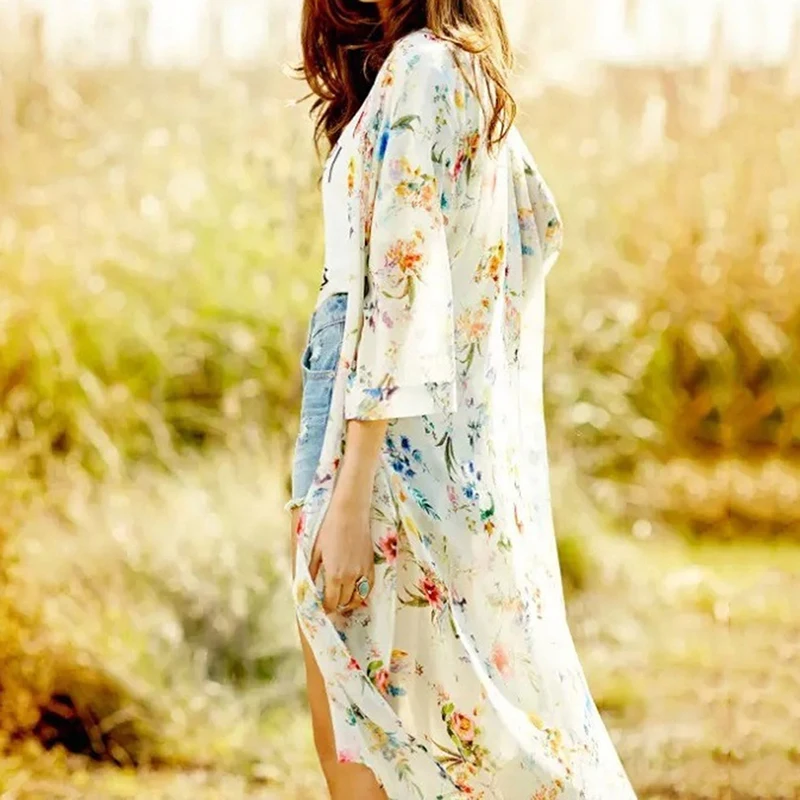 Женская винтажная свободная шаль кимоно кардиган в стиле бохо топы длинная