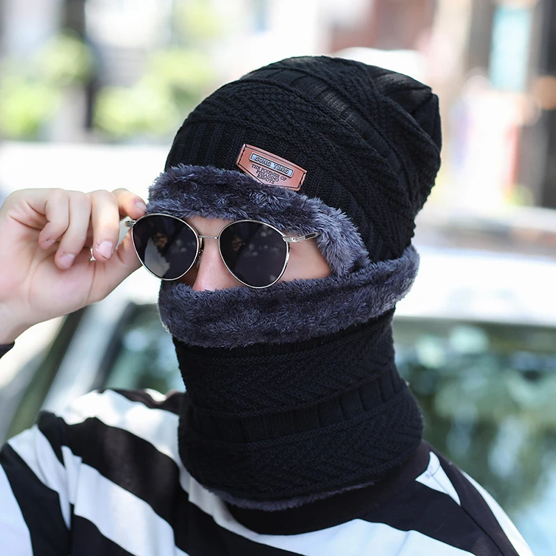 Теплые зимние головные уборы для мужчин и женщин Beanie подарки набор шарфов Skullies Beanies бархатная утолщенная шерстяная вязаная шапка-маска