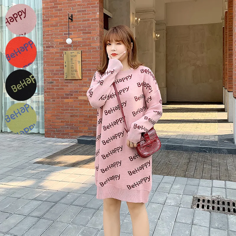 Вязаное женское платье большого размера длинная секция зима 2019 новинка большой