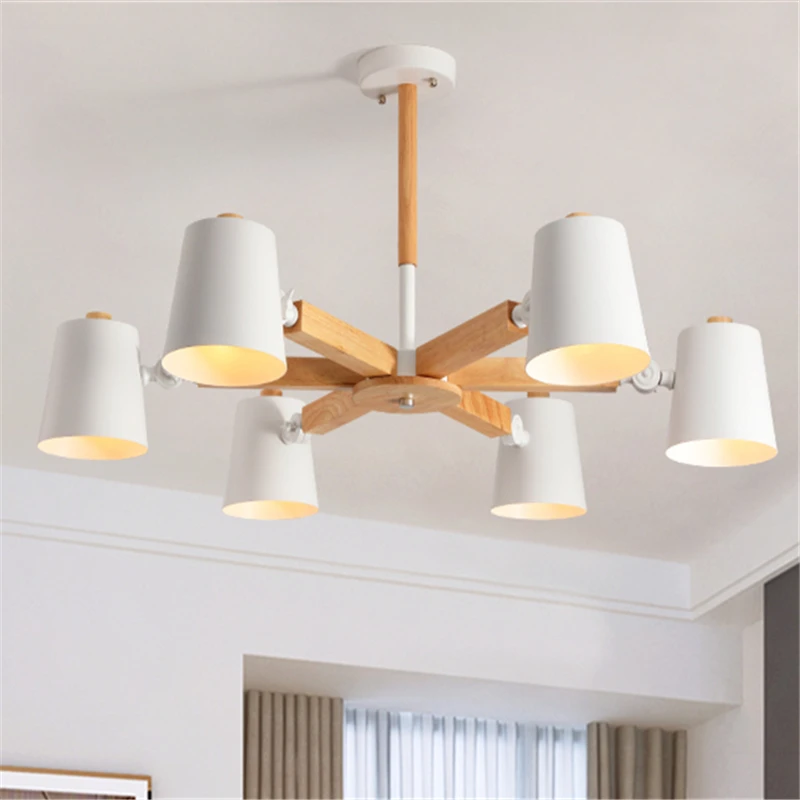 

Six Head Modern Contracted Japan Style Wood Pendant Lamp Metal Cover Dining Room Light Parlor Light AC90-265V Free Shipping Iron
