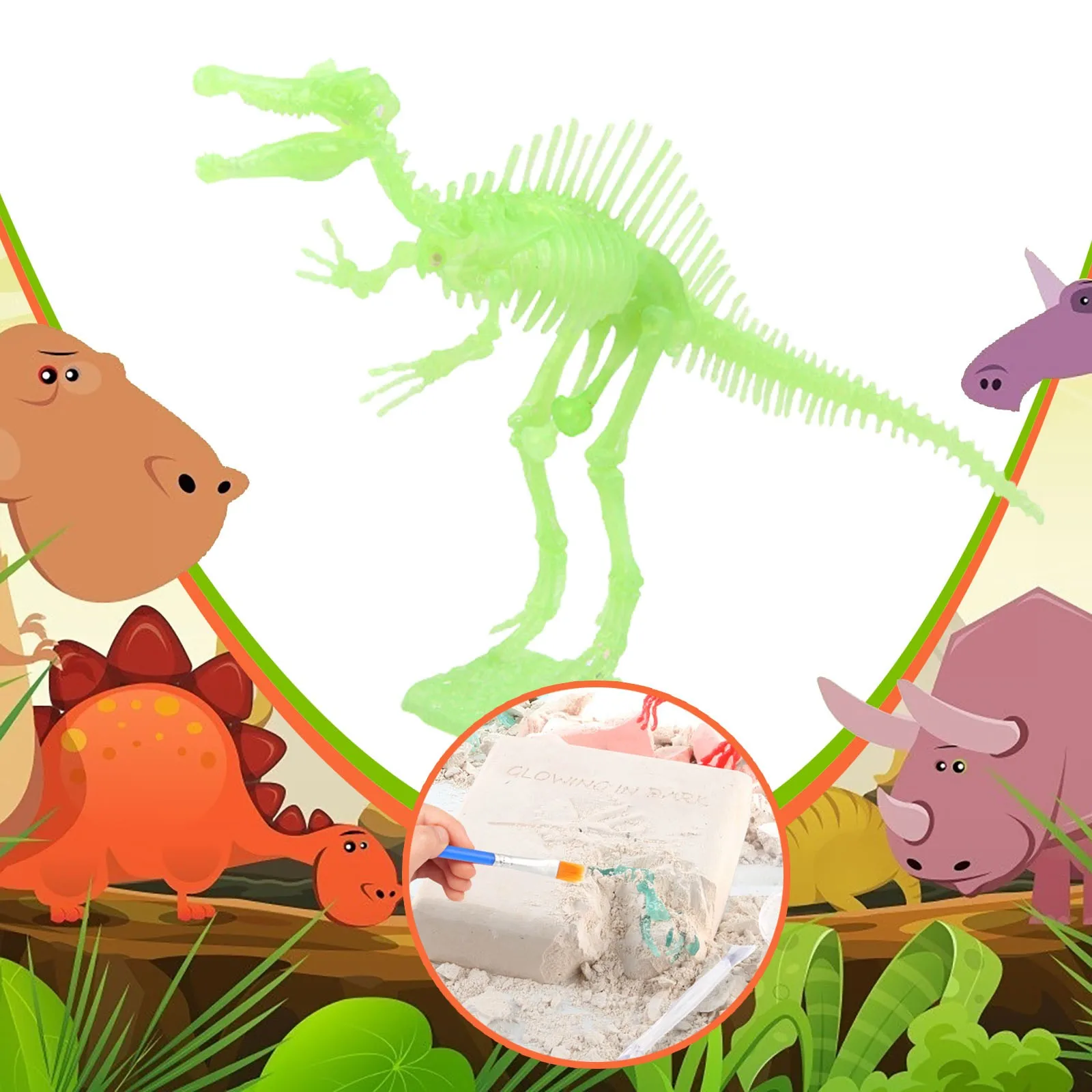 

Spinosaurus Skeleton Toy Fossil Excavation Kit Dinosaur Green Kit Montessori Educational Toy Crafts Kids Model Free Shipping