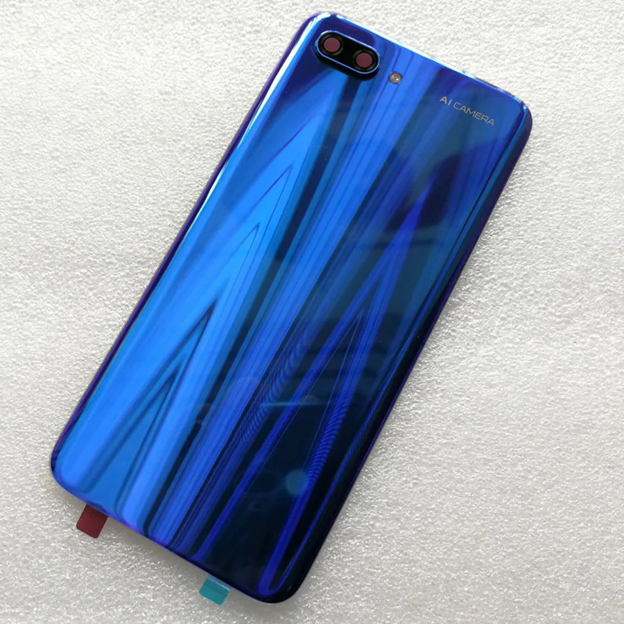 Для huawei Honor 10 крышка батареи задняя крышка Стекло чехол задняя крышка корпуса для huawei Honor 10 крышка батареи с камерой стекло объектив - Цвет: Blue With Lens