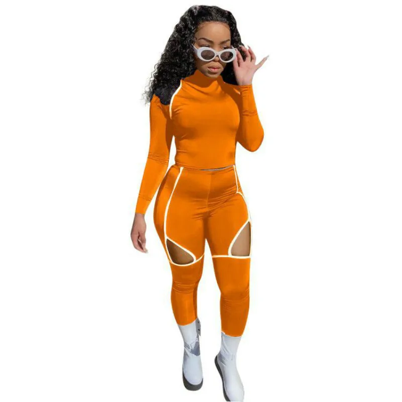 

HAOOHU Sports Women Long Sleeve Tee Tops Pencil Cut Out Jogger Pants Suit Active Wear Tracksuit Two Piece Set Fitness Outfits