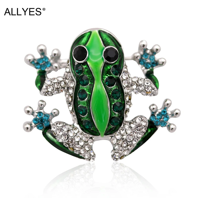 ALLYES Cute стразы брошь с дизайном лягушка унисекс Зеленая женская одежда пальто