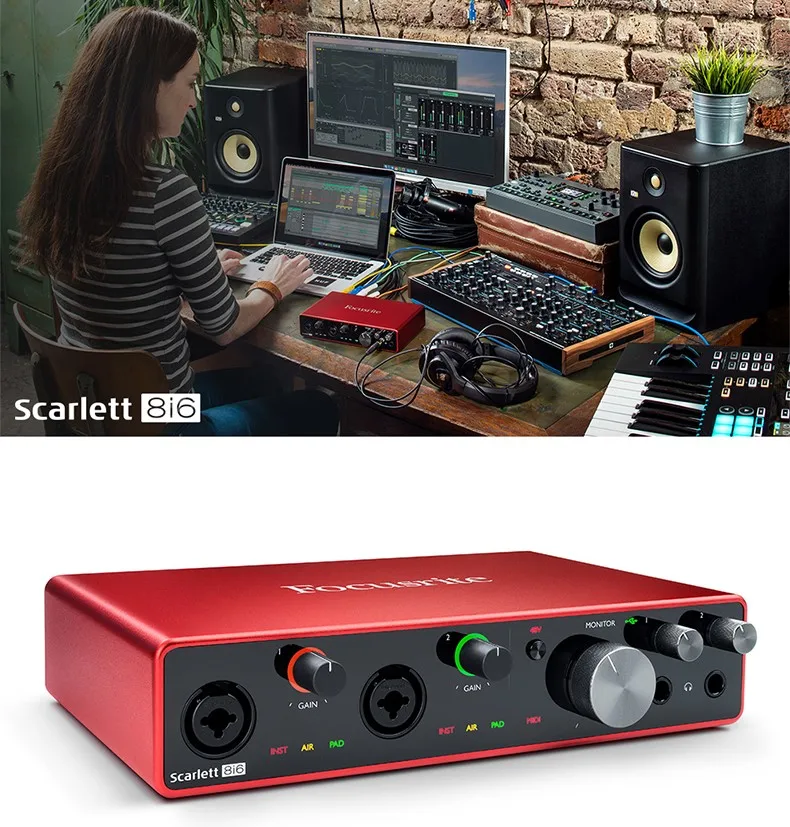 Обновленный Focusrite Scarlett 8i6 3rd Gen 8 в/6 Внешний USB Запись Звуковая карта аранжировщик электрогитары аудио-интерфейс
