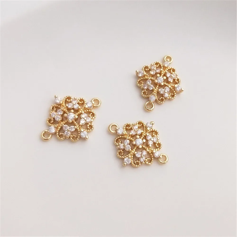 

Double hanging accessories 14K gold encrusted zircon clover pendant handmade DIY bracelet earrings accessories