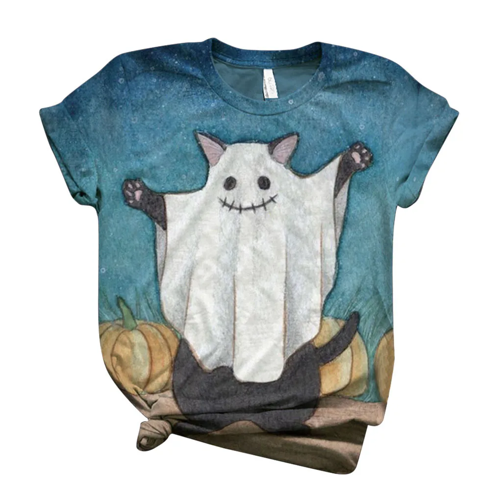 Женская футболка с принтом Spooky коротким рукавом и круглым вырезом для