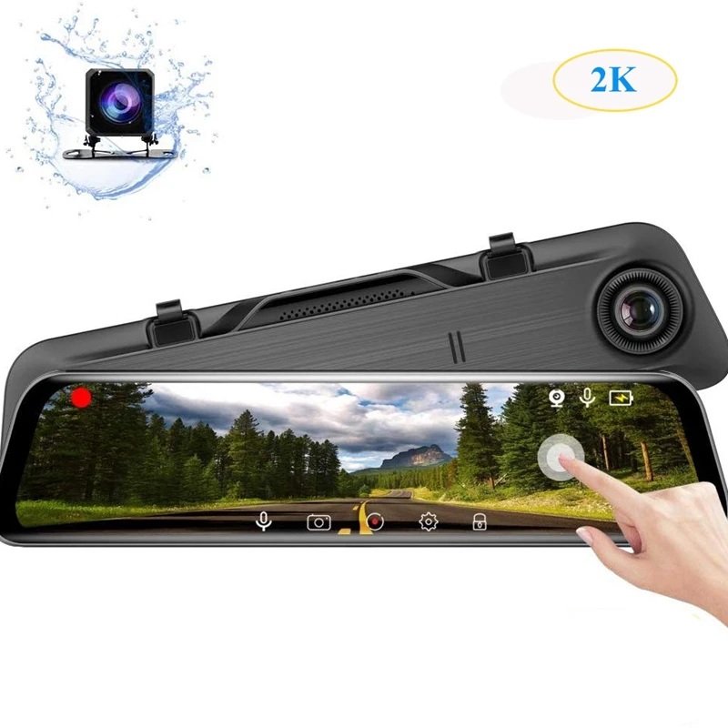 Ips 12 дюймов видеорегистратор зеркало заднего вида Dashcam с FHD 2K + 1080P двойной объектив