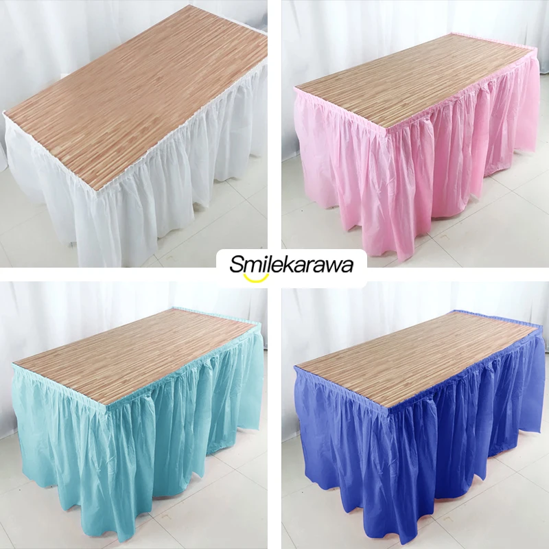 

10 colors Disposable Table Skirt Plastic PEVA Table Skirts Cover for Baby Shower Birthday Wedding Party Festival Home Decoration