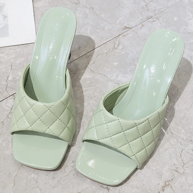 

Women Leisure Slip-on Office High Heels Summer Ladies Open Toe Square Head Slippers Casual Woman Shoes Sandals