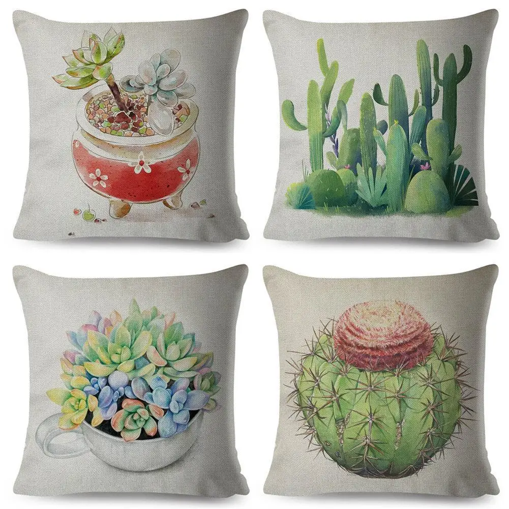 

Watercolor Succulent Plants Pillow Case Peach Skin 45x45 Decor Cartoon Cactus Cushion Cover For Car Sofa Pillowcase